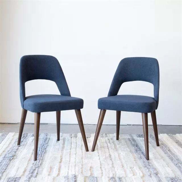 Pemberly Row 34.5"H Mid-Century Fabric Dining Chair in Blue (Set of 2)