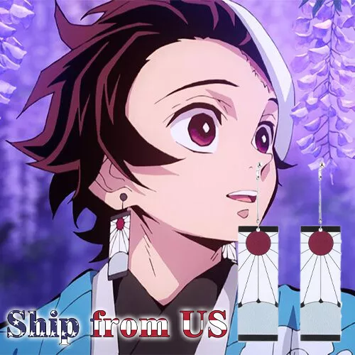 Demon Slayer Tanjiro Tanjirou Kamado Earrings Hanafuda Costume Cosplay