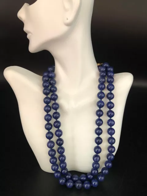 Beautiful Natural Lapis Lazuli Long Strand Necklace 14k Gold Clasp 37.5"