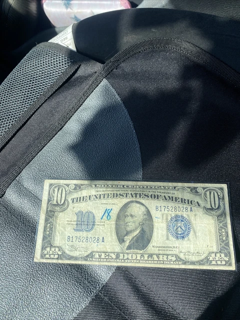 1934 Ten Dollar Blue Seal Note Silver Certificate US $10 bill