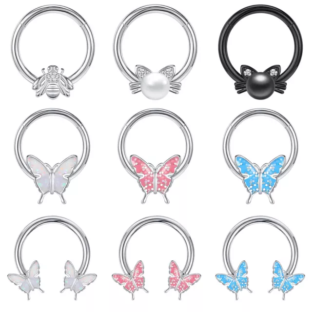 Butterfly Bee Cat Nose Rings Stainless Steel Septum Clicker Ear Tragus Piercing