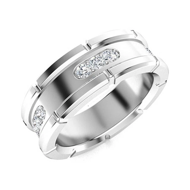 950 Platine 0.45 Carat Vrai Diamant Rond Homme Fiançailles Alliance 6 MM