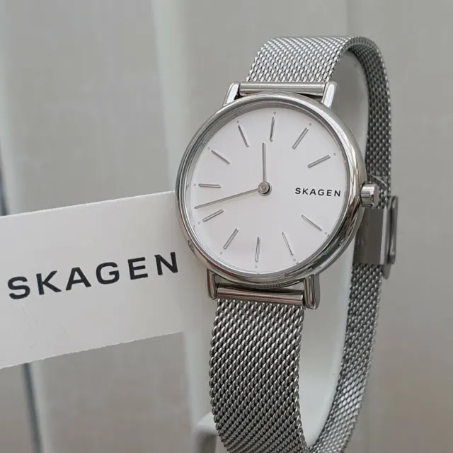 NEW Designer SKAGEN Ladies SLIM,MESH strap watch Silver tone RRP£169 Boxed(SK10 3