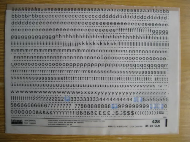 1/2 x Sheet Letraset Low/Num  FOLIO LIGHT  20pt  5.4mm Sheet 428   b(bb)