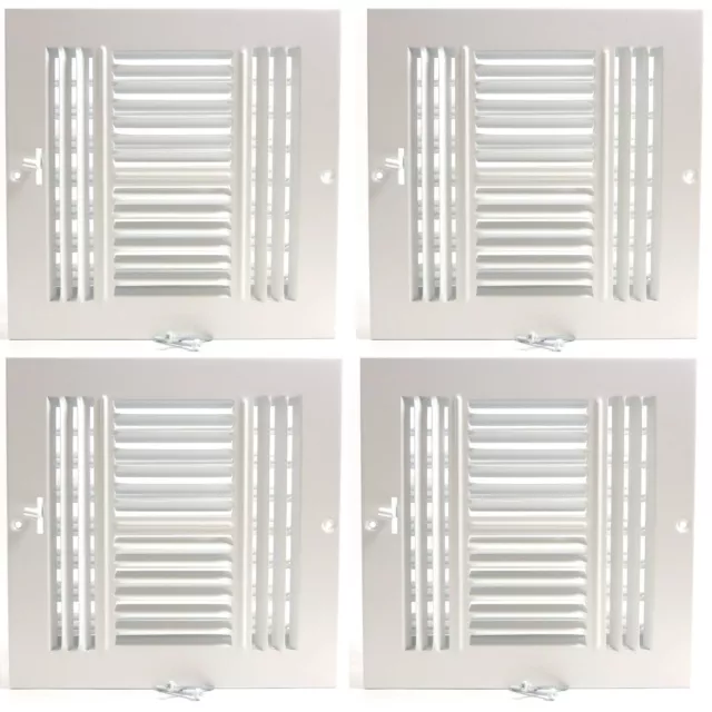 (4) Register Vent Cover 6"x6" HVAC Flat Stamp Grille 4-Way White Wall Ceiling