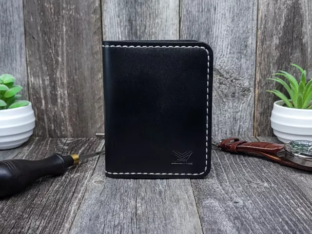 Handmade Full Grain Leather Wallet, Vertical wallet w/ Eight Pockets Slim Design 2