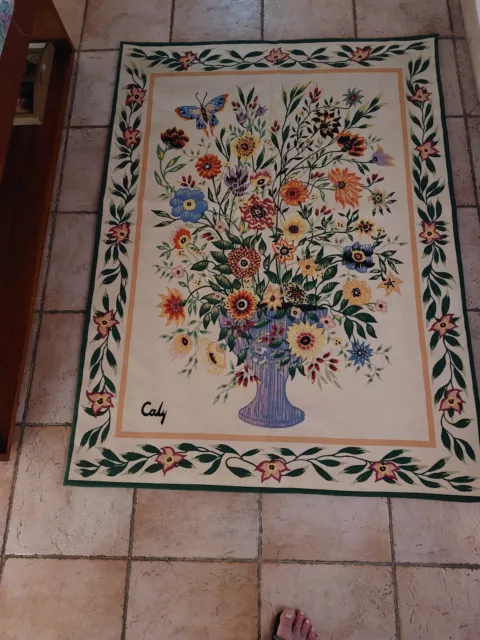 Odette Caly (1914 - 1993) Tapis Ou Deco Imprimee A La Main Sur Etoffe De Laine