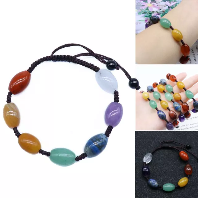 7 Chakra Healing Natural Stone Round Gemstone Yoga Energy Beads Bracelet Jewelry
