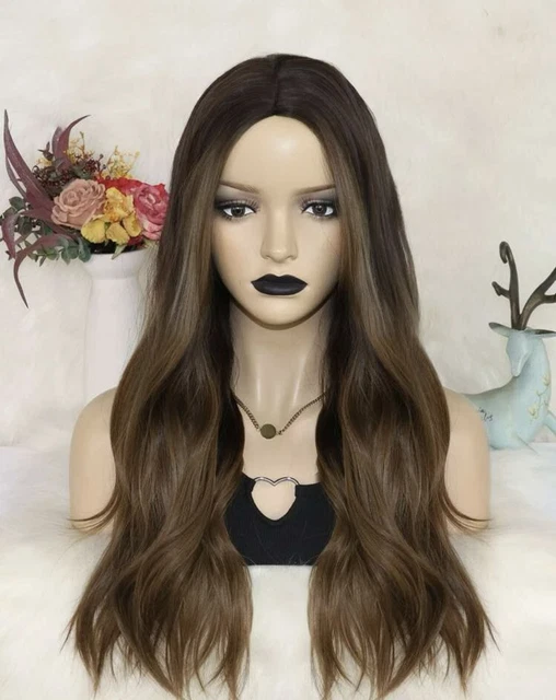 Perruque Synthétique Longue Bouclée Brun Marron - Taille Moyenne, Bonnet +4 - Style Naturel