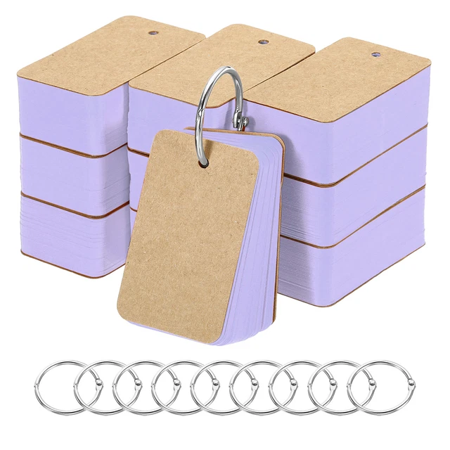 2.8" x 1.5" Blank Flash Cards with Rings Study Card Index Cards, Purple 1000pcs