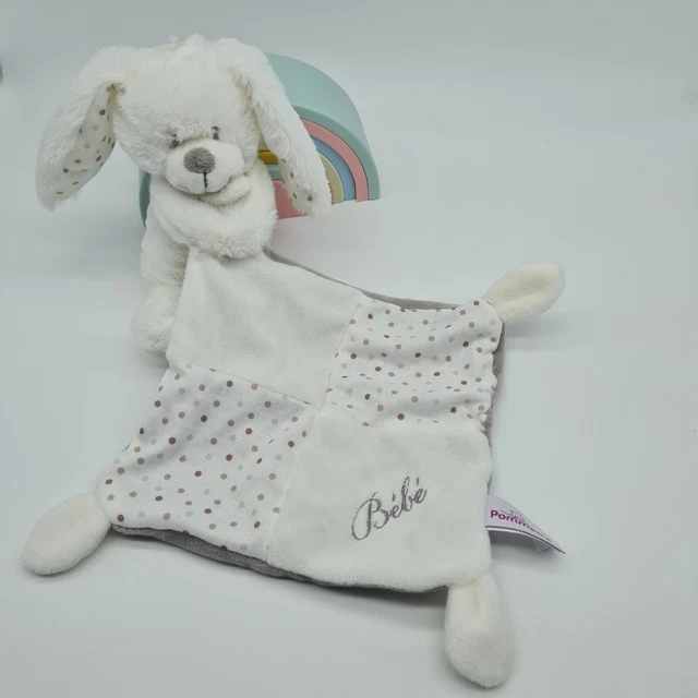 39 - Doudou Lapin Blanc Mouchoir Bebe Gris Etoile Gris Pommette Intermarche Neuf