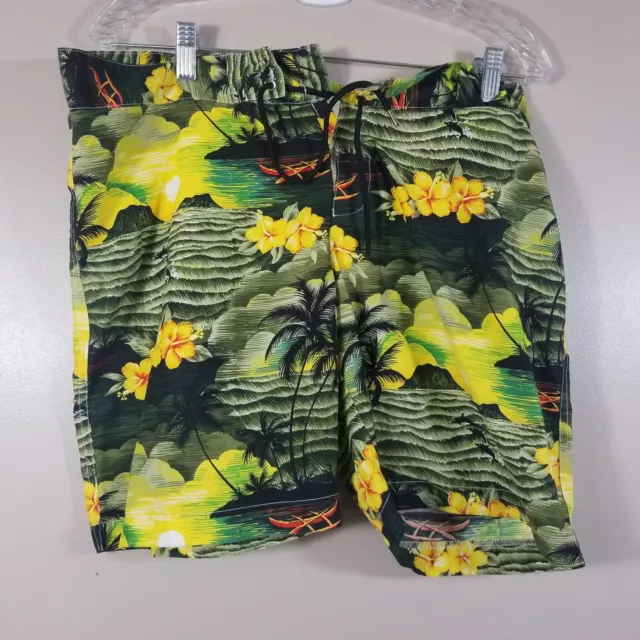 Parke & Ronen Swim Shorts Mens 34 Green Yellow Floral Lined Board Trunks Suit