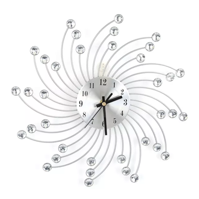 30CM Luxury Silver Sparkling Diamond Metal Wall Clock Home Living Room Art Decor