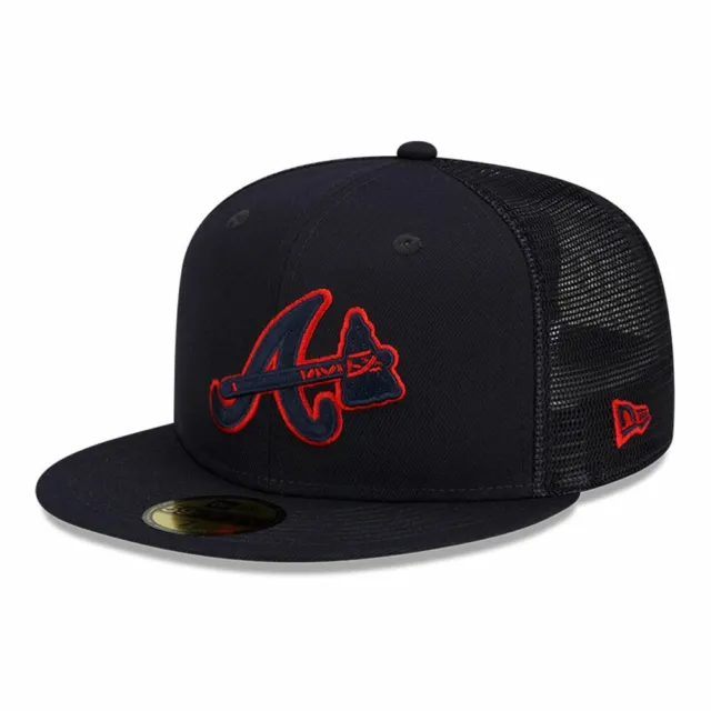 New Era Cap. Atlanta Braves Mlb Batting Practice 59Fifty Mesh Trucker Hat Navy