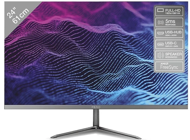 PEAQ PMO S242-VFC 24 Zoll Full-HD Slim Monitor (5 ms Reaktionszeit, 75 Hz)