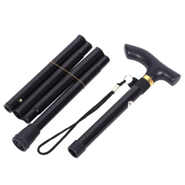 (Negro sin luz LED) mango bastón plegable antichoque telescópico caminar ECA