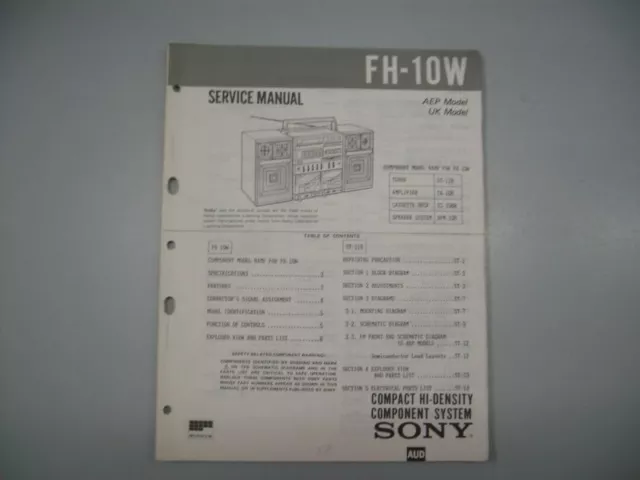 Manuale di servizio originale Compact Hi-Density Sony FH-10W