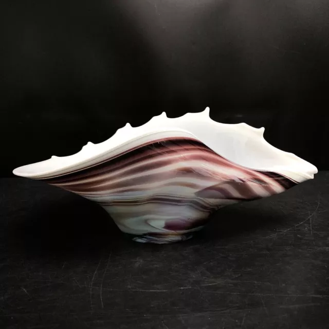 Hand Blown Glass Shell Ornament Iridescent Red White Vase Large Decoration -CP