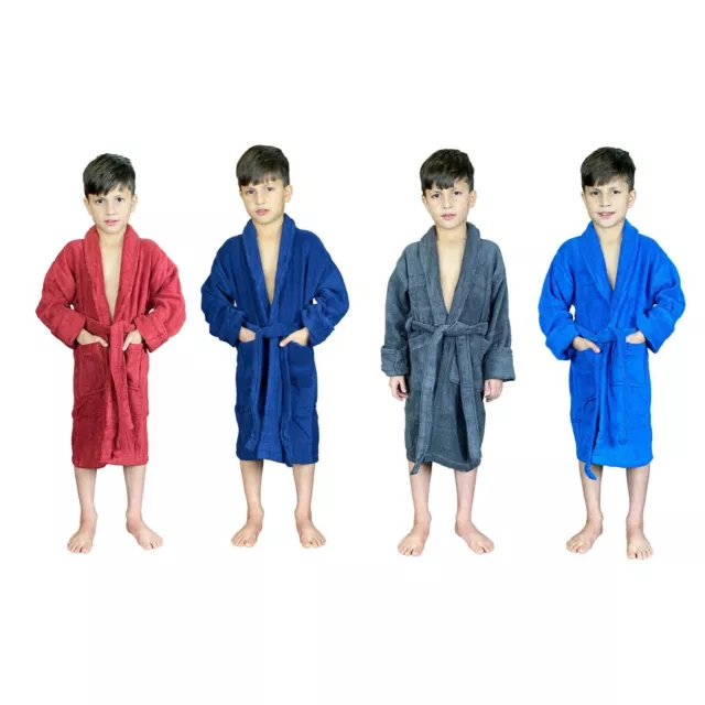 Unisex Kids 100% Terry Cotton Bathrobe for Boys Girls & Shawl Collar Robe