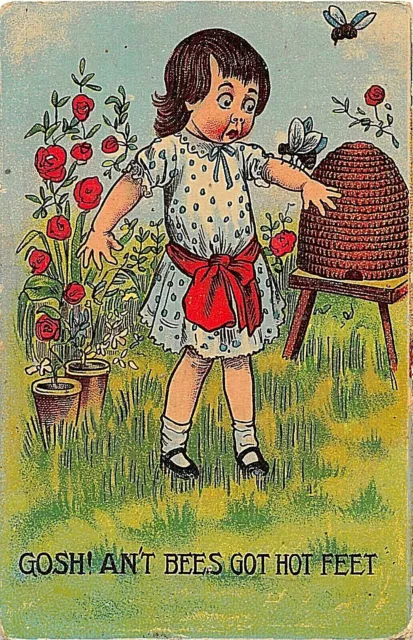 Postcard Children - Bee Theme -  Little Girl - Hot Feet
