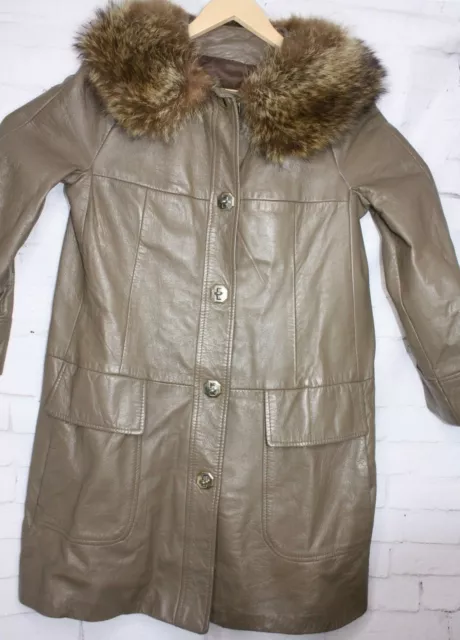 VINTAGE 1960S GENUINE Leather Fur Womens Jacket Coat Lined GUC Size 8 ...