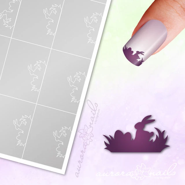 Plantillas para aerógrafo y arte de uñas O060 Feliz Pascua conejo de Pascua pegado.