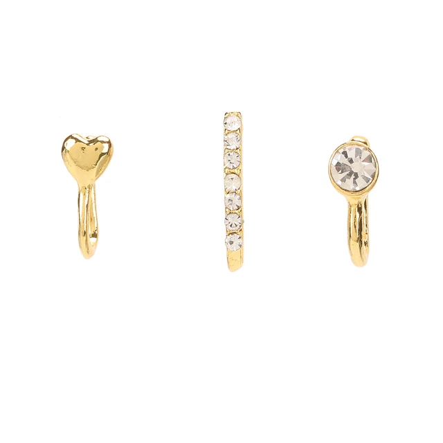 (Gold)Clip On Fake Nose Rings 6 Pcs Fake Nose Ring Hoop Clip On Hypoallergenic