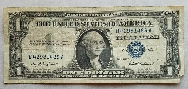 1957 Blue Seal $1 One Dollar Silver Certificate Bill - Old Paper Money