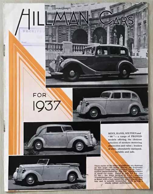 HILLMAN Car Range Sales Brochure For 1937  MINX Hawk SIXTEEN Eighty