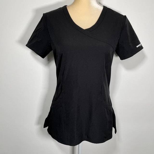Skechers by Barco Fitted Scrub Top Women's Size Small Black Stretch Pockets