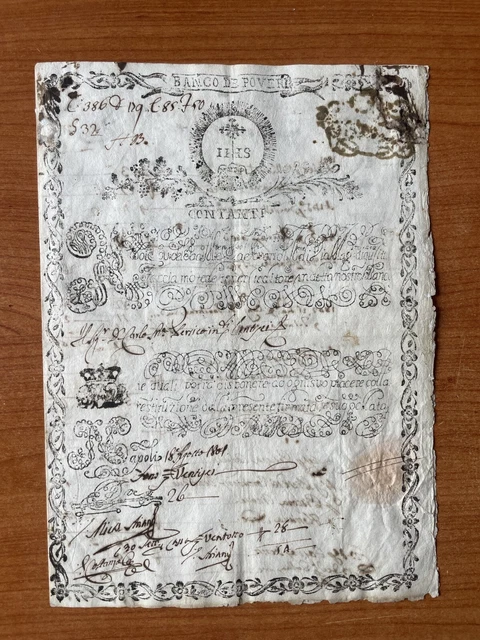 Banco de Poveri Contanti Fede di Credito 1801