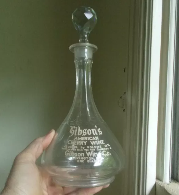 Gibson's American Cherry Wine Covington,Ky Hand Blown Decanter Cut Glass Stopper