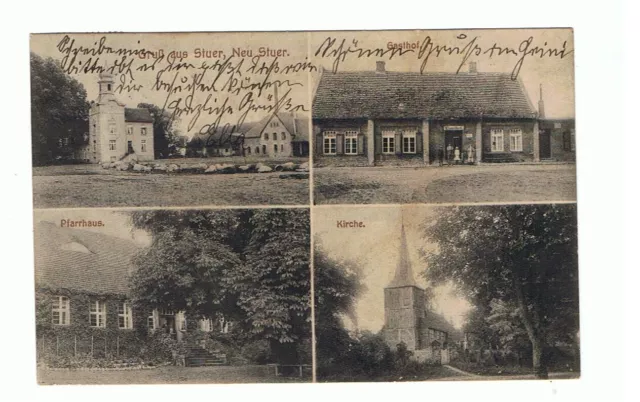 AK Gruß aus Stuer Gasthof Pfarrhaus Kirche gelaufen 1916 sehr gut erhalten