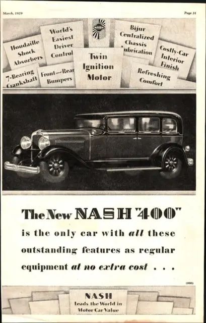 Vintage 1929 Nash 400 Motor Car Company Original Ad a2