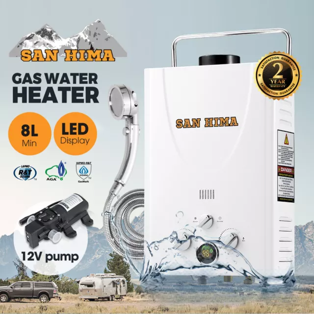 San Hima 8L Portable Gas Hot Water Heater System Outdoor Camping Shower Caravan