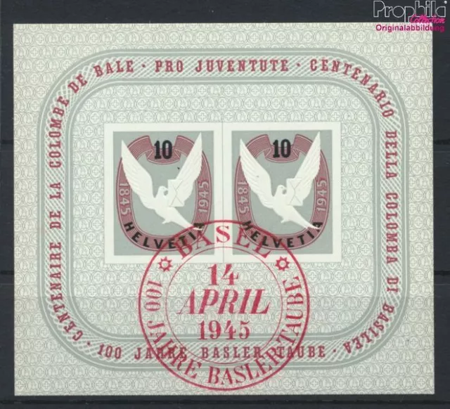 Suisse Bloc 12 oblitéré 1945 100 j. bâle colomb (9909966