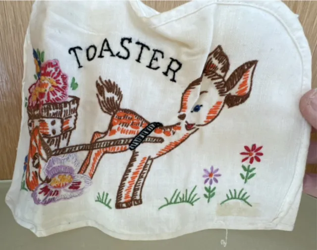 vintage embroidered toaster cover cloth donkey cart flowers appears unused AS IS