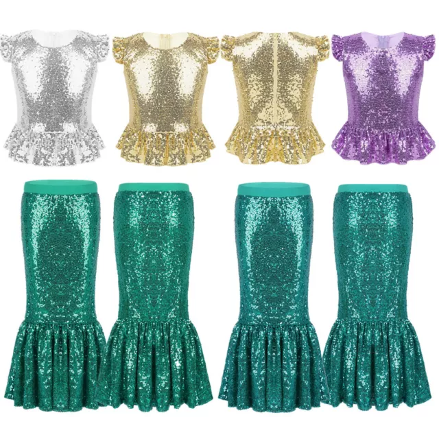 Girls Mermaid Princess Fancy Dress Kids Party Cosplay Halloween Sequins Costume