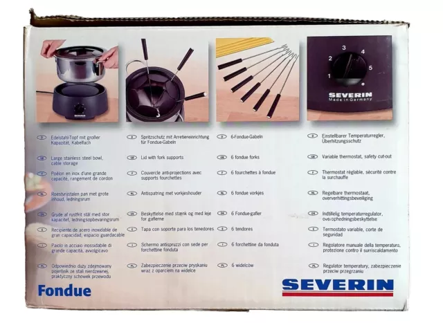 Severin:set a fondue électrique argenté poêlon inox+couvercle+6 fourchettes-800W 2