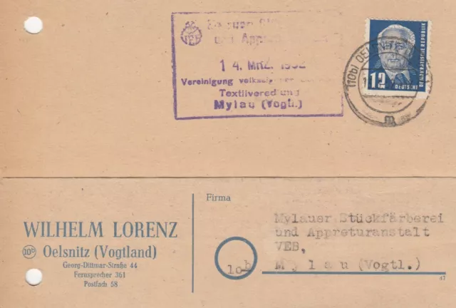 OELSNITZ, Postkarte 1952, Wilhelm Lorenz