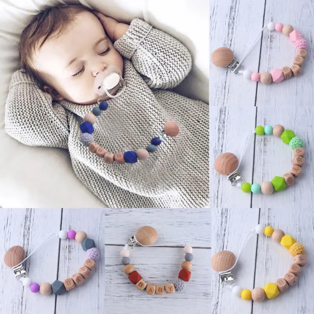 Wooden Baby Dummy Clips Pacifier Soother Holder Anti-drop Chain Shower Gifts C