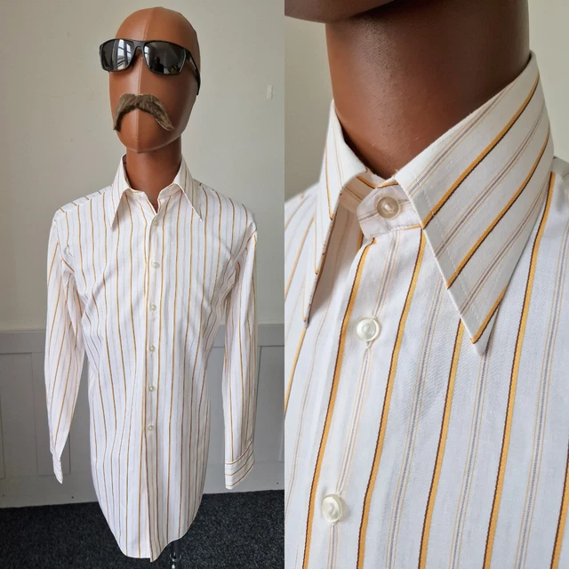 Camicia a polsino singolo vintage anni '70 | media | bianco gesso cotone discoteca mod ZE59