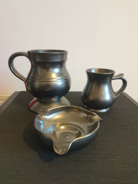 Prinknash Pewter Lustre Grey Glaze Finish 3pcs, Cup, Tankard, Ashtray