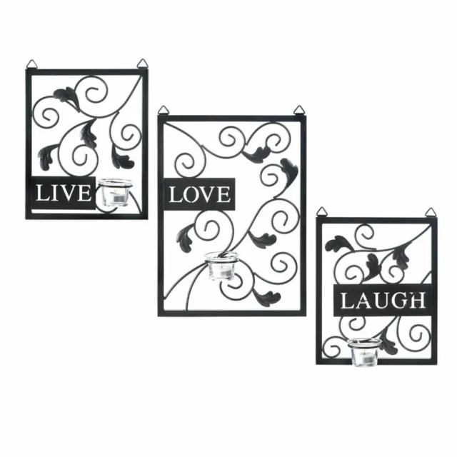 3 Pc Set Live Love Laugh Wall Plaque Clear Glass Candle Cups Home Accent Decor