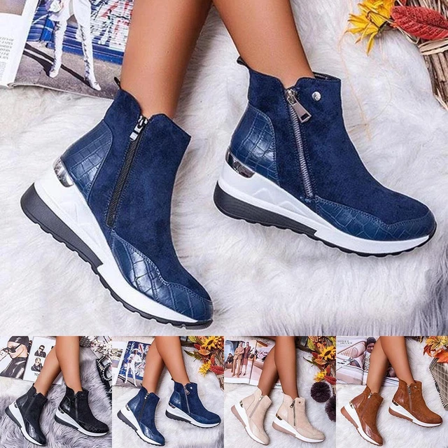 Donna Scarpe da Tennis Camoscio con Zip Traspirante Casual Alto Top Zeppa Bassa