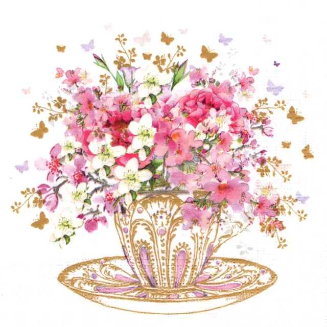 Serviettes en papier tasse de fleurs thé. Paper napkins tea cup flowers blossoms