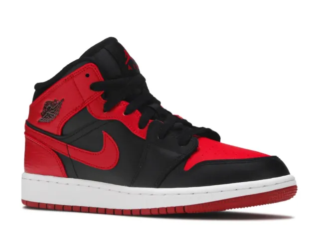 Brand New Original Youth Nike Jordan 1 Mid (GS) Sneaker Shoes - Red/Black - 7Y
