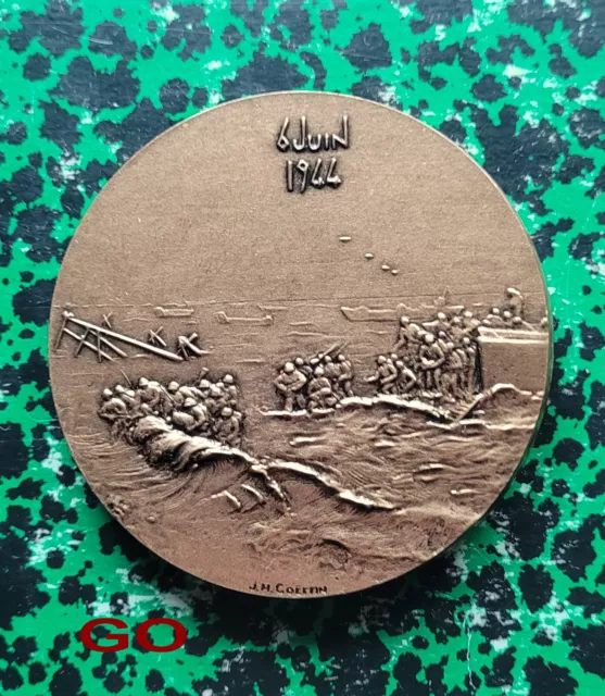 6 Juin 1944 Superbe Médaille MDP Artistique en Bronze 69 mm 171,91 g par Coeffin