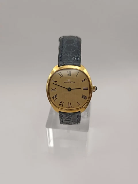 Montre Vintage HEURLUX - Mécanique, Plaqué Or, Cadran Doré, Bracelet Cuir, Fonctionne