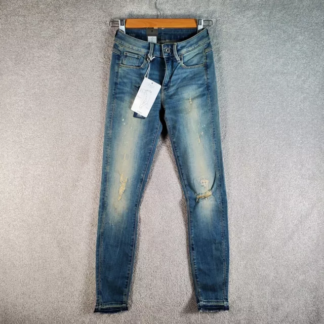 G-STAR RAW Jeans 3301 Womens 24 x 32 Blue Mid Skinny Ankle Denim Stretch Zip